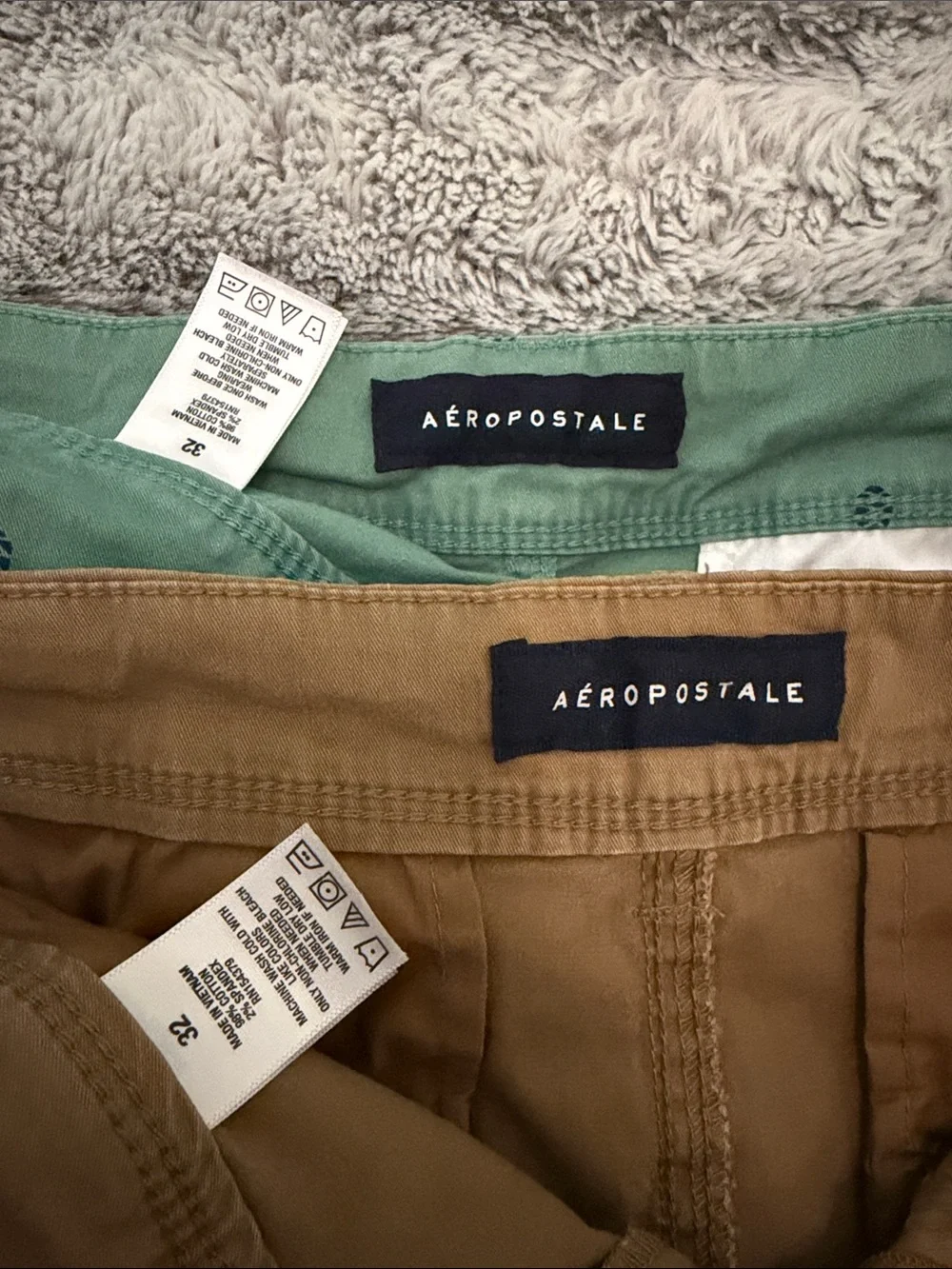 Aeropostale Men’s Chino Shorts 2 Pair Bundle Khaki Pineapple - Size 32
